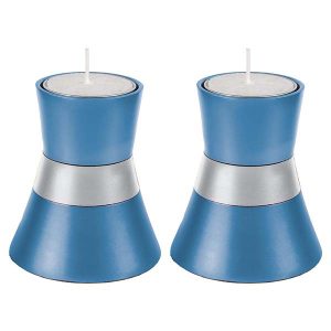 Blue Candlesticks Sabbath Menora Gift MN12 A Pair of Glass Oil Cups 5.5X3.5 cm 